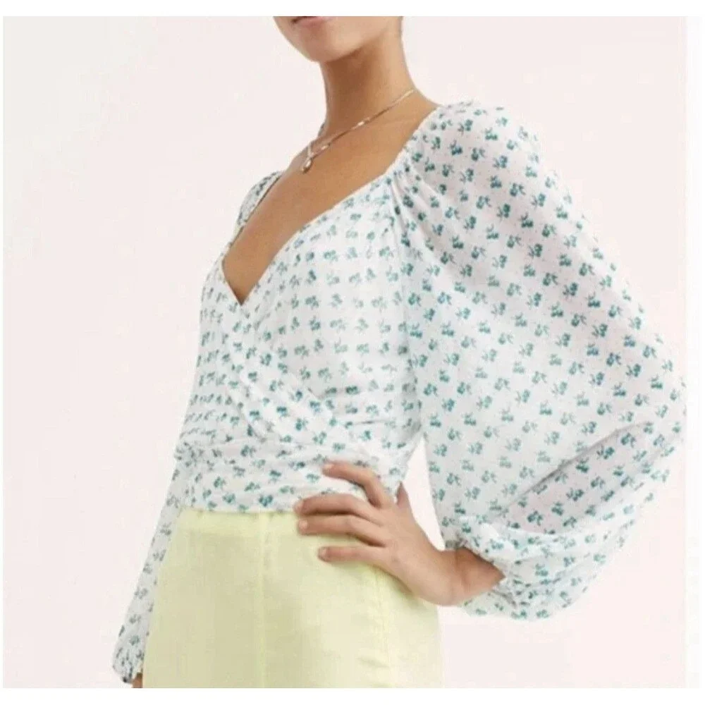 Free People Size M Sweetie Pie Crop Wrap Blouse Boho Festival Peasant